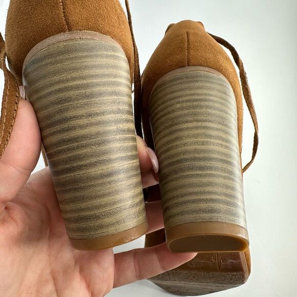 NEW BC Faux Suede Open Toe Brown Strappy Lace Up Bootie Size 6 Every Day Comfort - Picture 7 of 9